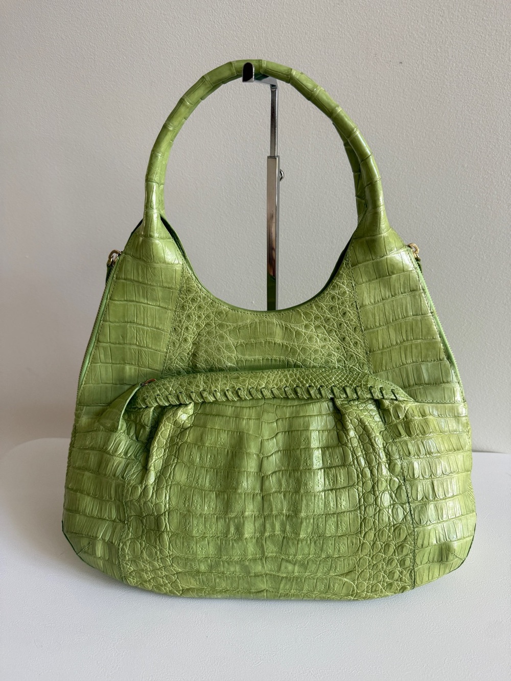 NANCY GONZALEZ Genuine Crocodile Top Handle Shoulder Bag Hobo Handbag Lime Green